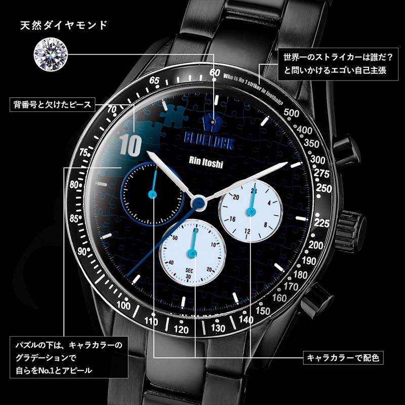 ブルーロック_クロノグラフ腕時計 黒 糸師凜